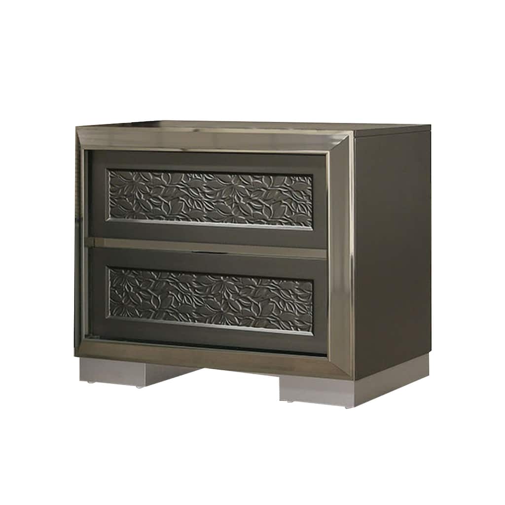Levi Nightstand, 2 Leaf Molded Framed Drawers, Dark Gray