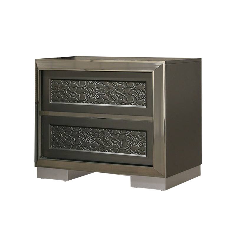 Levi Nightstand, 2 Leaf Molded Framed Drawers, Dark Gray