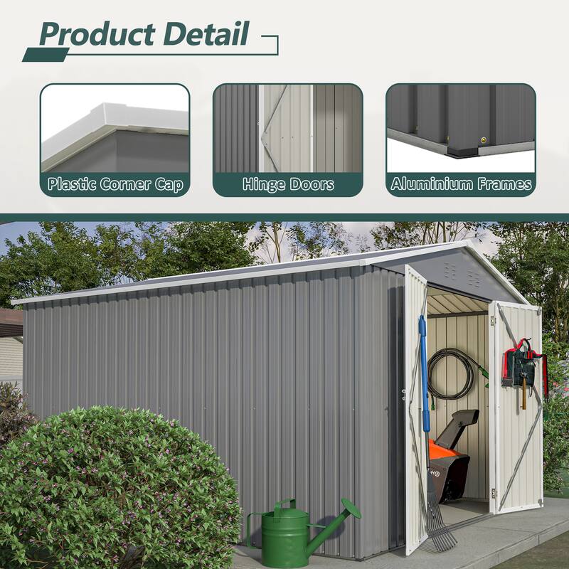 GDFStudio - Cassandra Large 10 x 10 FT Outdoor Metal Storage Shed with Lockable Doors