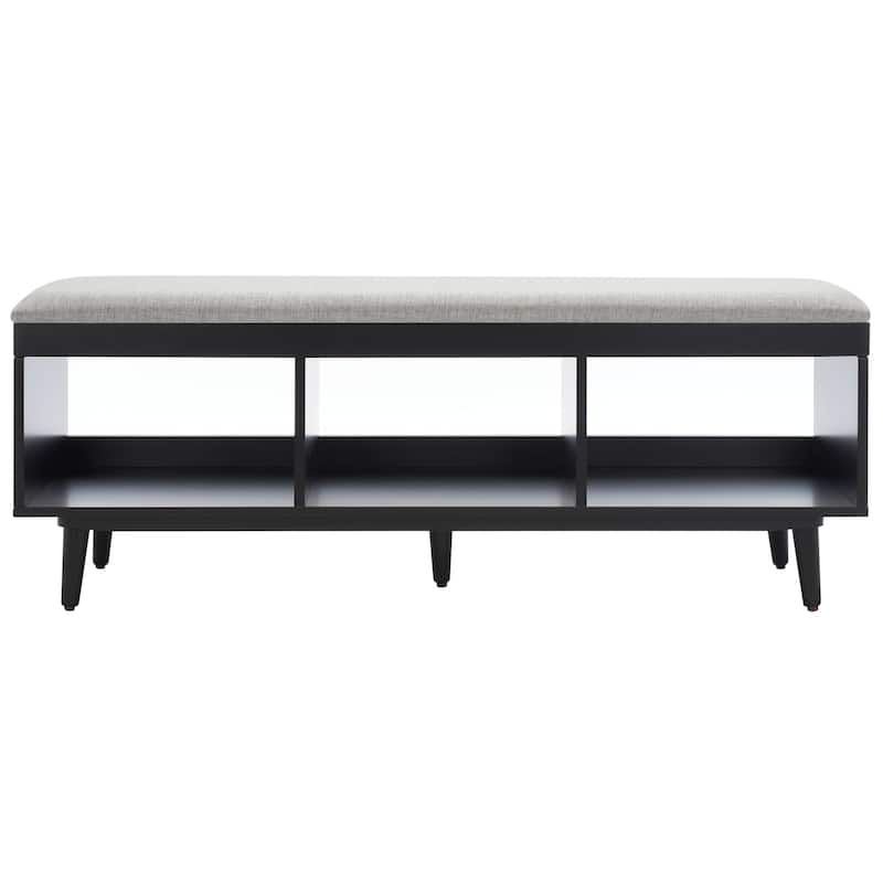 SAFAVIEH Cricket Mid-Century Modern Open Shelf Storage Bench with Cushion