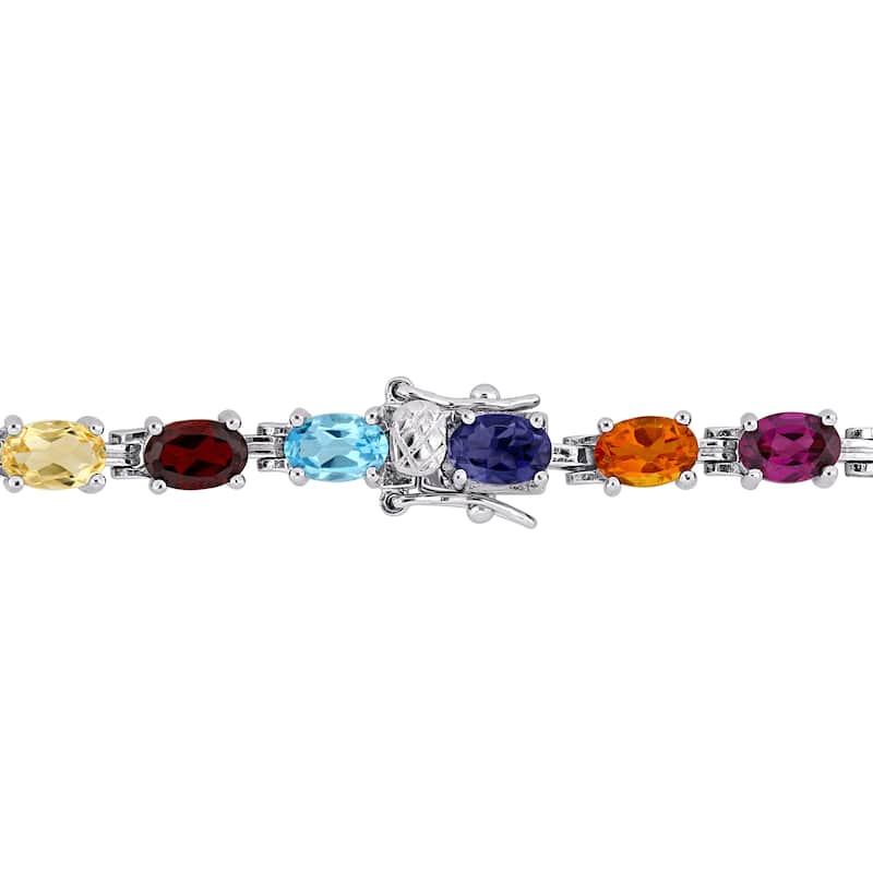 Miadora Sterling Silver Oval-cut Multi-Color Gemstones Tennis Bracelet