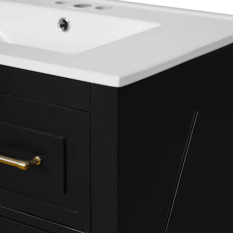 Roomfitters 30 Inch Bathroom Vanity with Ceramic Sink Combo, Freestanding Solid Wood Frame Storage Cabinet with 3 Drawers