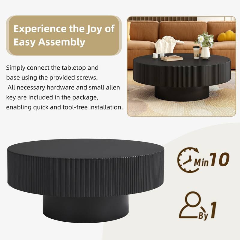 Modern Round Drum Coffee Table with Sturdy Base