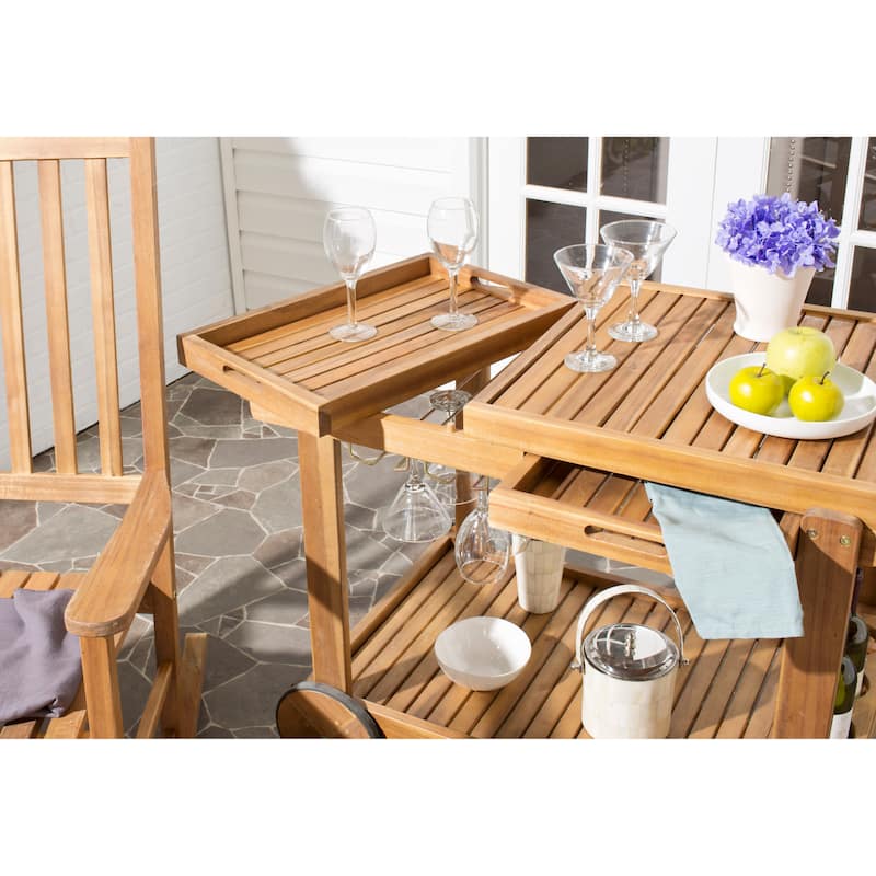 SAFAVIEH Outdoor Nallely Acacia Wood Tea Trolly - 24Wx39Dx30H