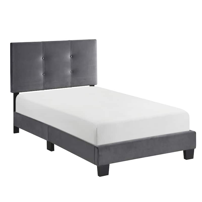 Velvet Twin Platform Bed with Adjustable Tufted Headboard