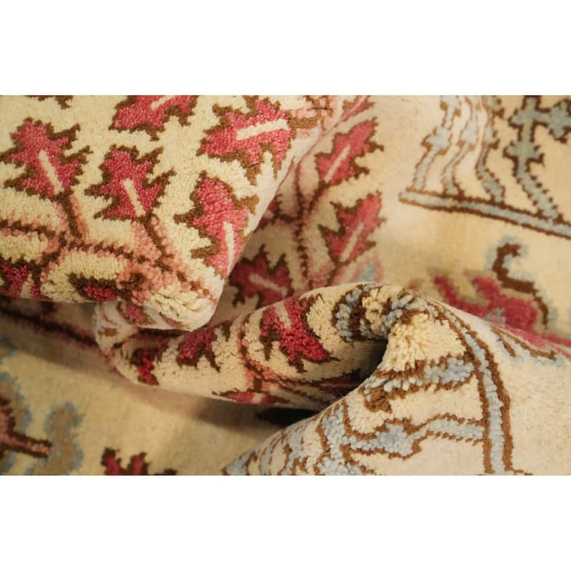 Hand Knotted Oriental 100% Wool Carpet Transitional All-Over Beige & Ivories Oushak Area Rug - 10' 2'' X 7' 9''
