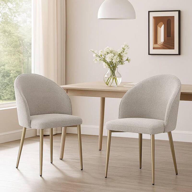 Geru Dining Side Chair Set of 2, Plush Padded Curved Back, Light Gray