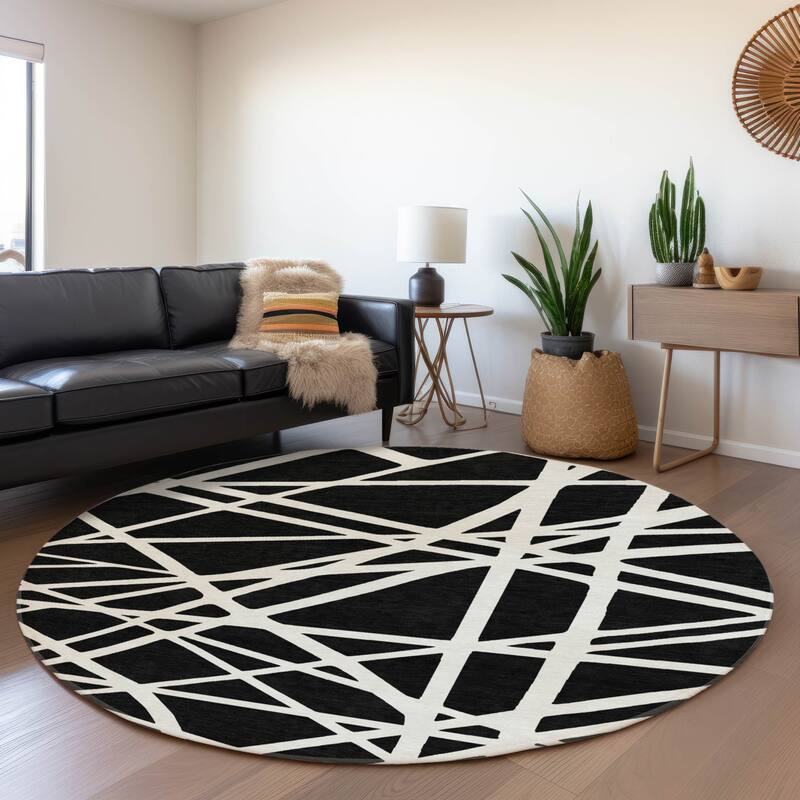 Premium Washable Super Soft Contemporary Harvey Mayfield Rug - Black - 8' x 8'