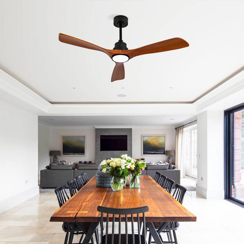52 Inch Wood Ceiling Fans With Lights and Remote Control, Reversible DC Motor, Black Ceiling Fan For Living Room, Bedroom - Black