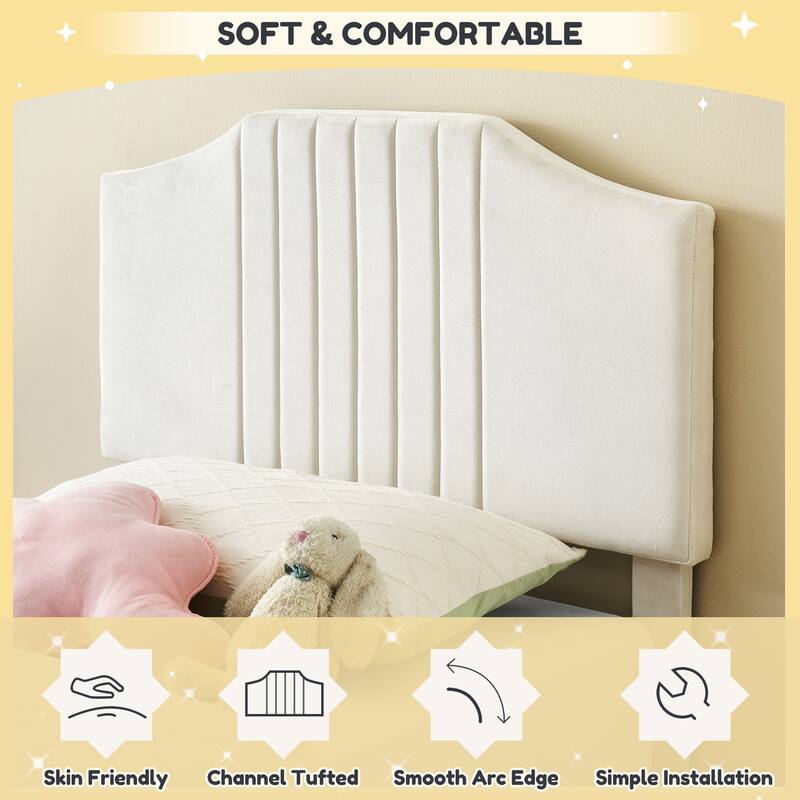 Twin Bed Frame for Kids, Upholstered Platform Bed Frame with Headboard