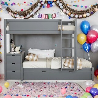 Full-Over-Full Bunk Bed With Twin size Trundle,Storage And Desk for Bedroom