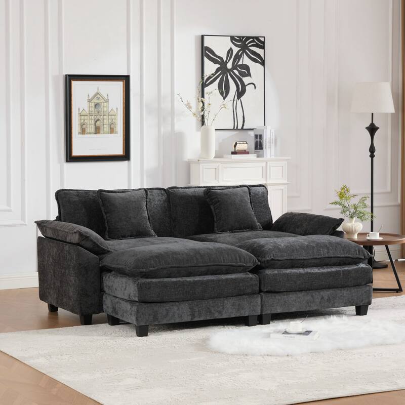 Modern Sectional Couch, for Living Room Bedroom and Apartment, Comfy Double Layer Upholstered Seat Cushion
