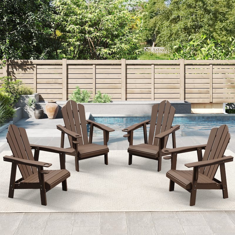 Outdoor HDPE Adirondack Chairs Outdoor Chair Plastic Lawn Chairs for Outdoor Use Set of 4 - Brown