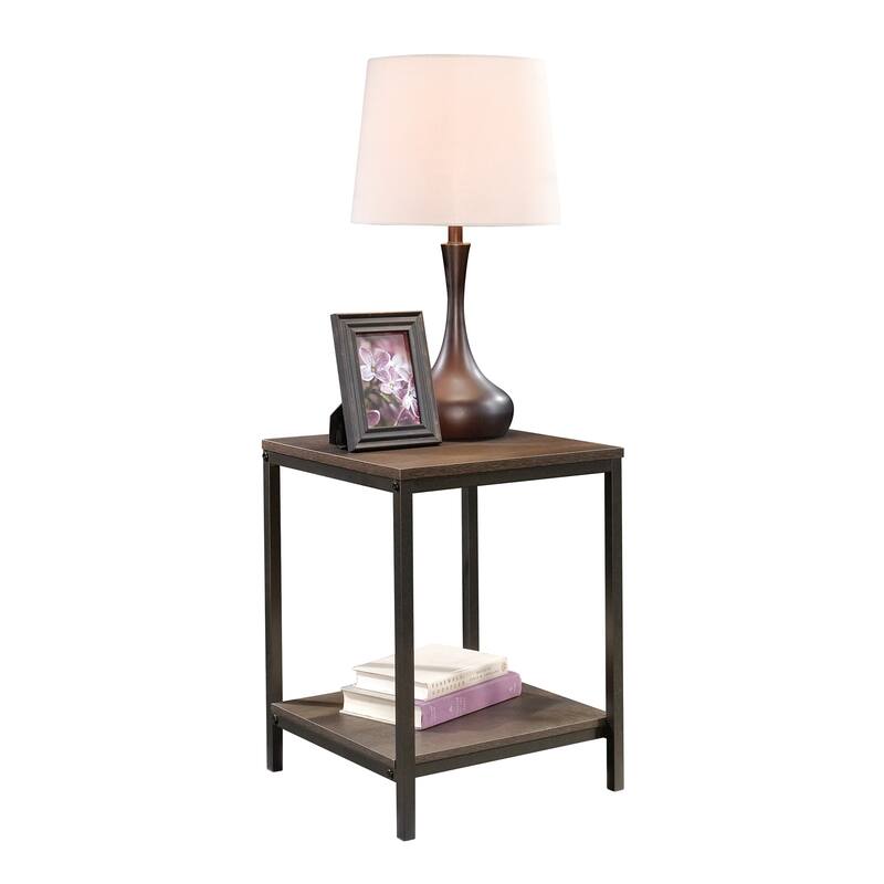Wood Industrial Side Table with Open Shelving, Brown - 15.51" L x 15.51" W x 20.00" H