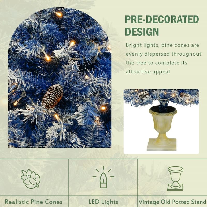 Pre-lit Xmas Tree Artificial Christmas 4-Piece Set,Blue - Blue