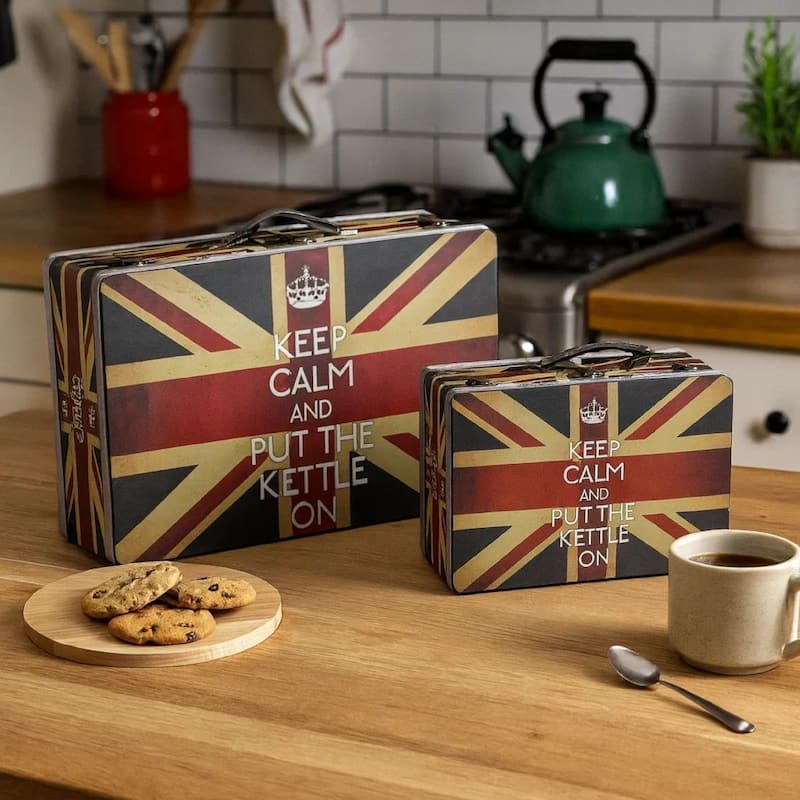 Suitcase with Union Jack Print Canvas Upholstery, Multicolor, Set of 2