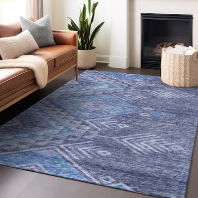 Machine Washable Indoor/ Outdoor Boho Tribal Chantille Rug