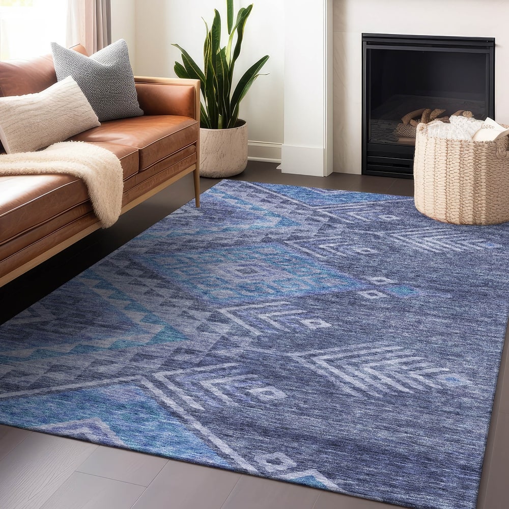 Machine Washable Indoor/ Outdoor Boho Tribal Chantille Rug