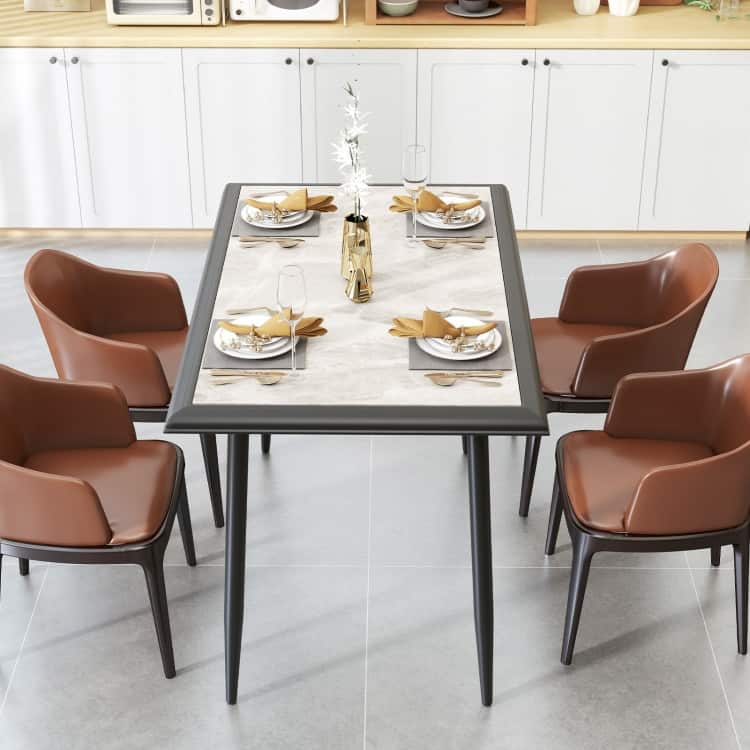 Sintered Stone Dining Table with Golden Metal Frame 4 Person Seating and Easy Maintenance - 44" x 28" x 30"