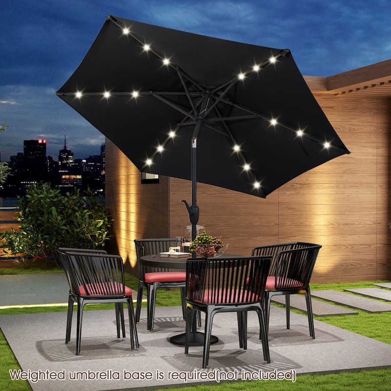 Polyester LED Patio Umbrella with Tilt and Crank Handle