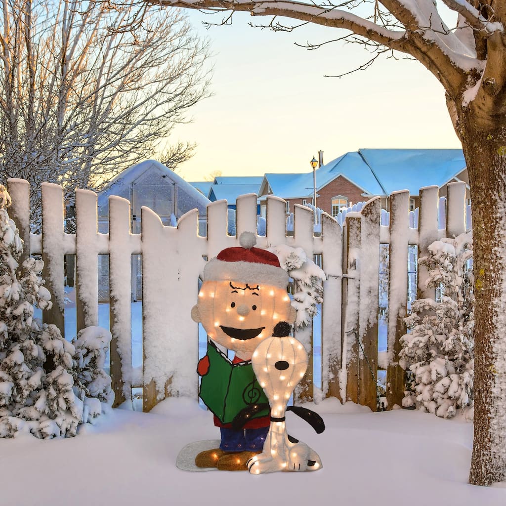 LED Lighted Peanuts Charlie Brown and Snoopy Caroling Outdoor Christmas Decoration - 32" - Multi