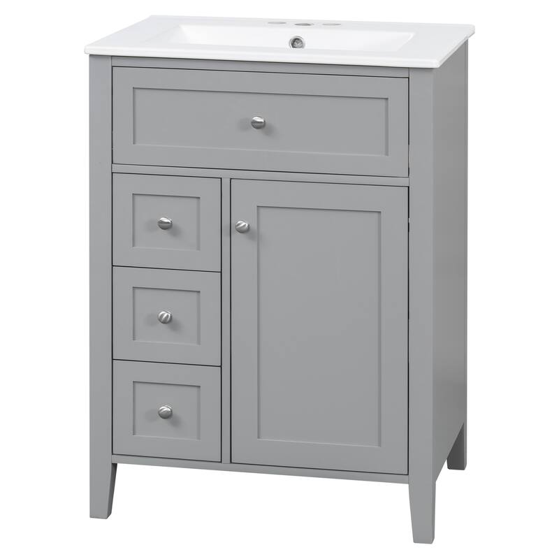 Roomfitters 24" Bathroom Vanity with Sink, Solid Wood Legs, 4 Drawers & Cabinet with Adjustable Shelf