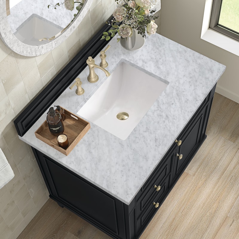 James Martin Vanities Lorelai 36" Single Vanity, Black Onyx - Carrara White.