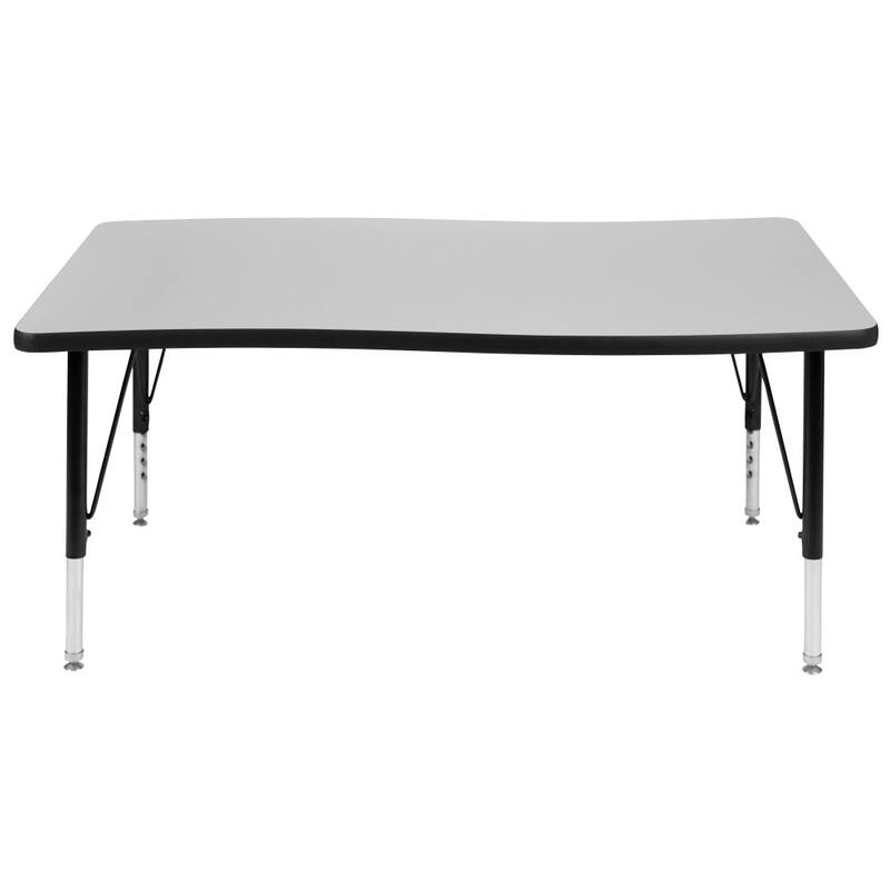 28"W x 47.5"L Rectangular Wave Collaborative Grey Kids Adjustable Activity Table