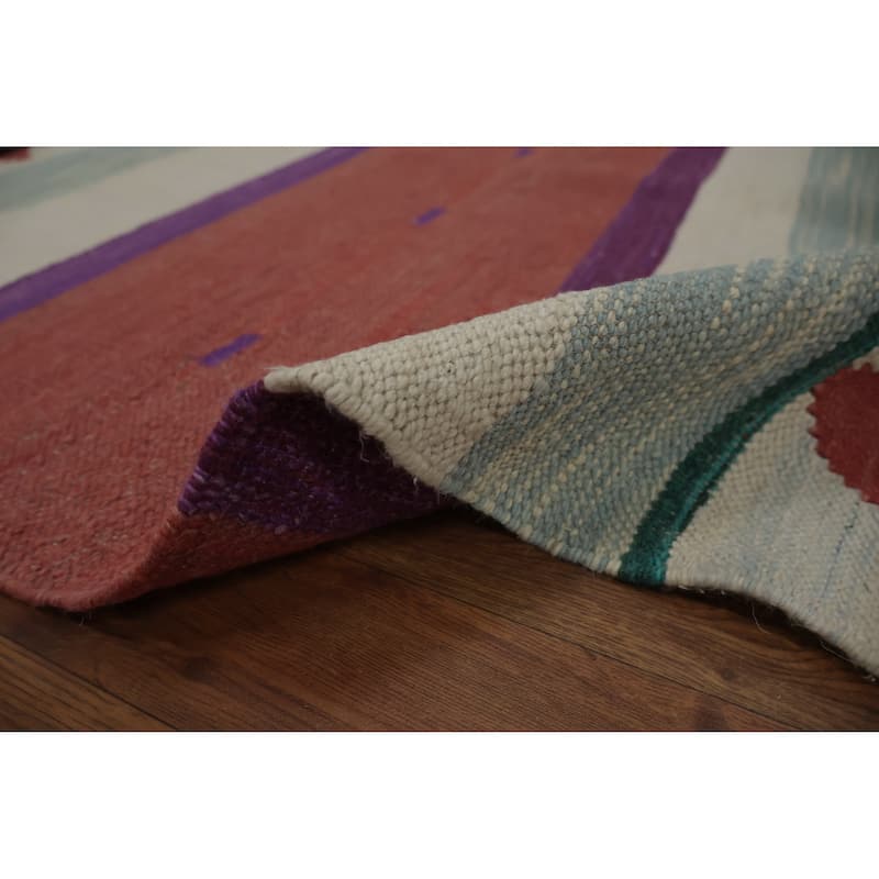 Hand Woven Oriental 100% Wool Carpet Southwestern Tribal Beige & Ivories Kilim Area Rug - 9' 11'' X 8' 3''
