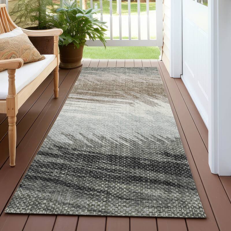 Machine Washable Indoor/ OutdoorAbstract Brushstrokes Chantille Rug - Brown - 2'3" x 7'6"