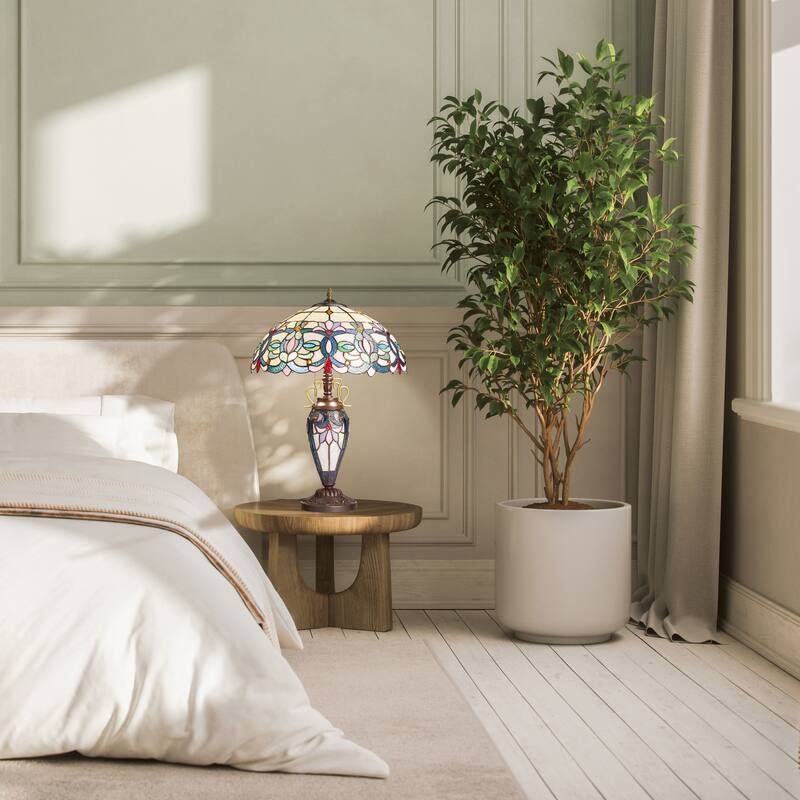 Winslow River of Goods Victorian Double Lit Stained Glass Dome Shade 24.5-Inch Table Lamp - 17.25" x 17.25" x 24.5"