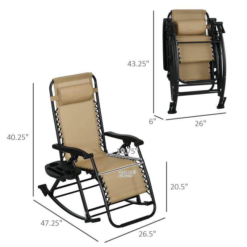 2 Pieces Outdoor Rocking Chairs, Foldable Reclining Zero Gravity Lounge Rocker with Pillow, Cup and Phone Holder