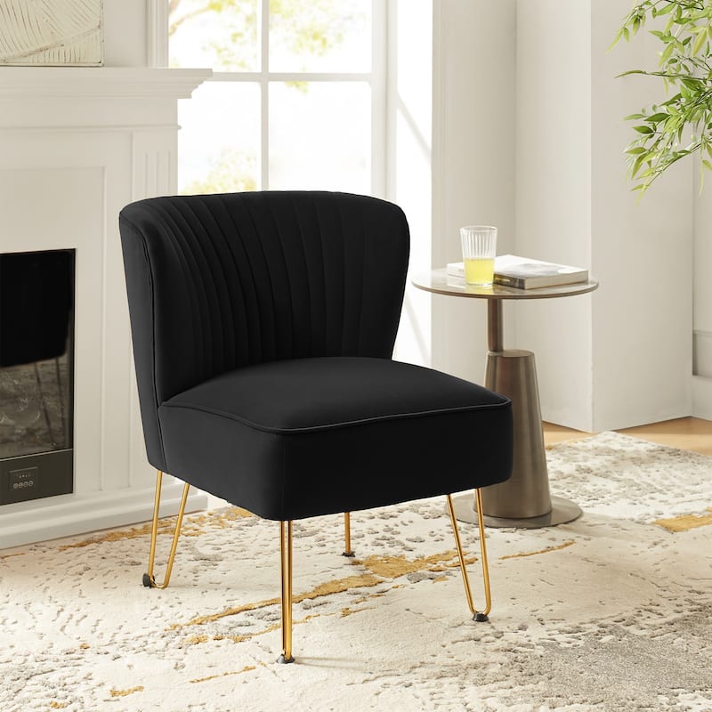 Barto Modern Velvet Tufted Side Chair with Golden Legs by HULALA HOME - BLACK
