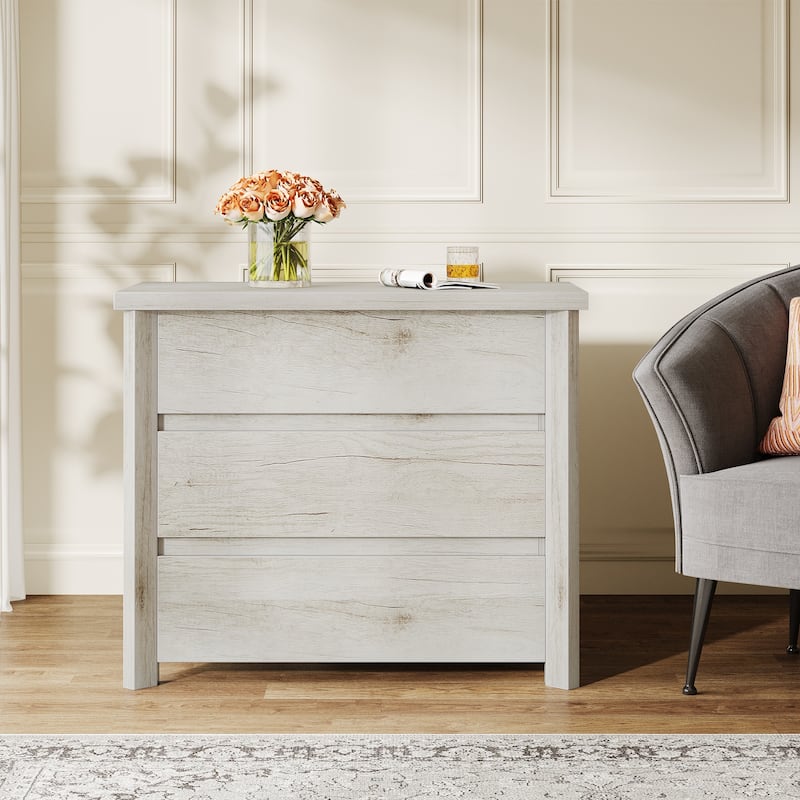 Oversized 3-Drawer Wood Nightstand, Large Storage Night Stand for Bedroom