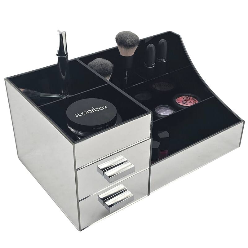OnDisplay Cindy Tiered 2 Drawer Mirrored Acrylic Makeup/Jewelry Organizer for Bathroom Vanity/Desktop