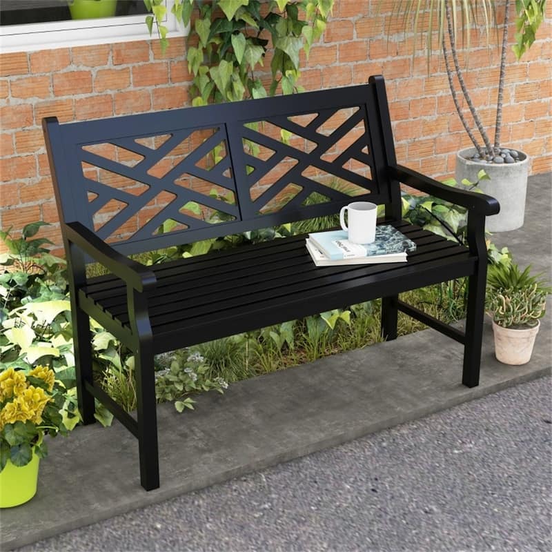 Poplar Wood Garden Bench with Slatted Seat and Back for Patio or Outdoor Use - 46" W x 23.25" D x 35.5" H