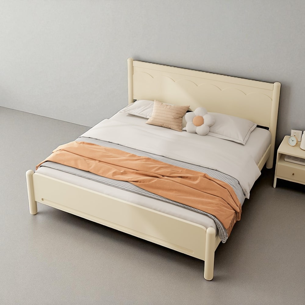 Queen/King Wood Platform Bed Frame with Headboard, Solid Pine, Wooden Slats, No Box Spring Needed