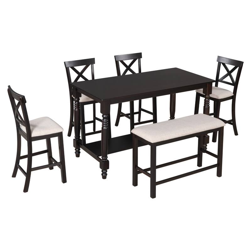 Vintage 6-Piece Counter Height Wooden Dining Table Set with 4 Chairs