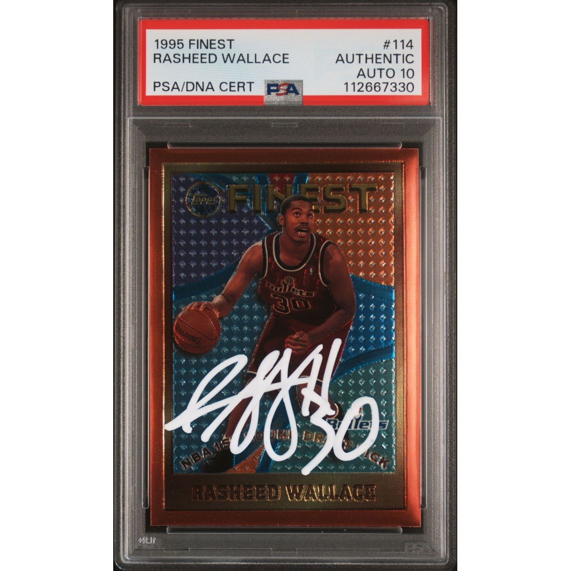 Rasheed Wallace 1995 Finest Signed Rookie Card #114 Auto Graded