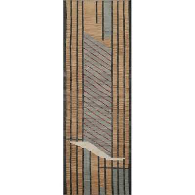 Hand Woven Oriental 100% Wool Carpet Southwestern Modern Greys & Charcoal Kilim Runner Rug - 9' 9'' X 3' 0''