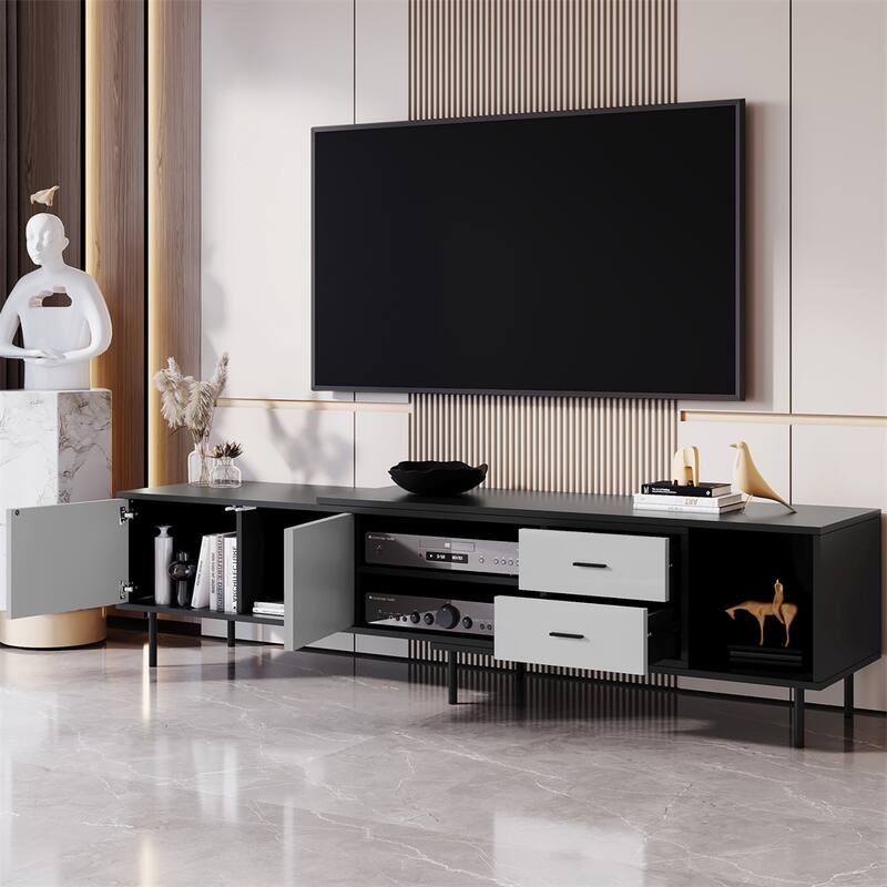 Modern TV Stand with 2 Doors and Large Storage Cabinet
