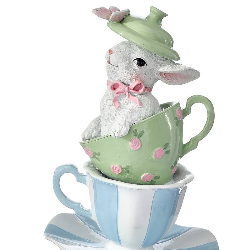 11" Resin Tea Cup Stack With Bunny