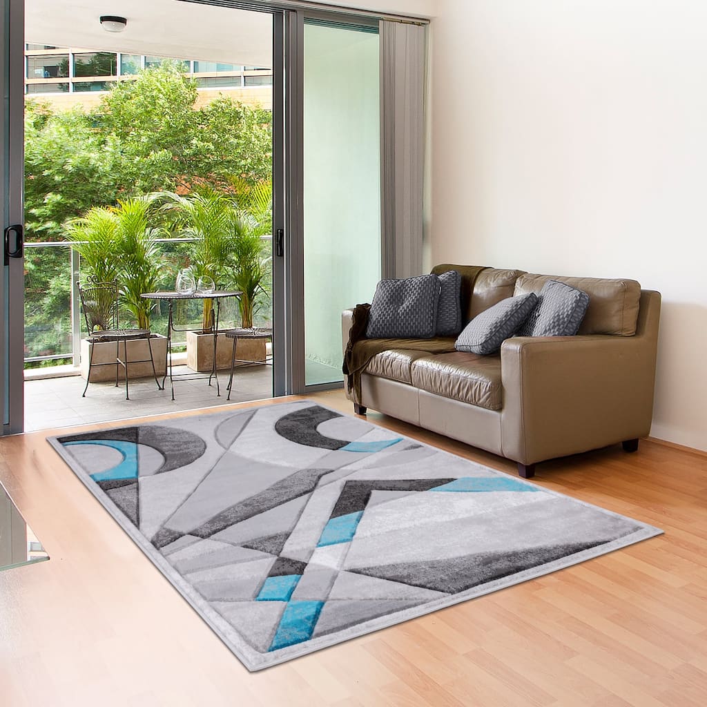 Orelsi Collection Abstract Area Rug with Hand Carved Accents