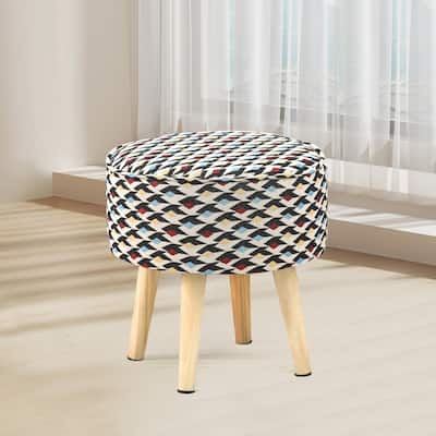 Adeco Round Padded Footstool Fabric Vanity Ottoman Foot Rest Stool