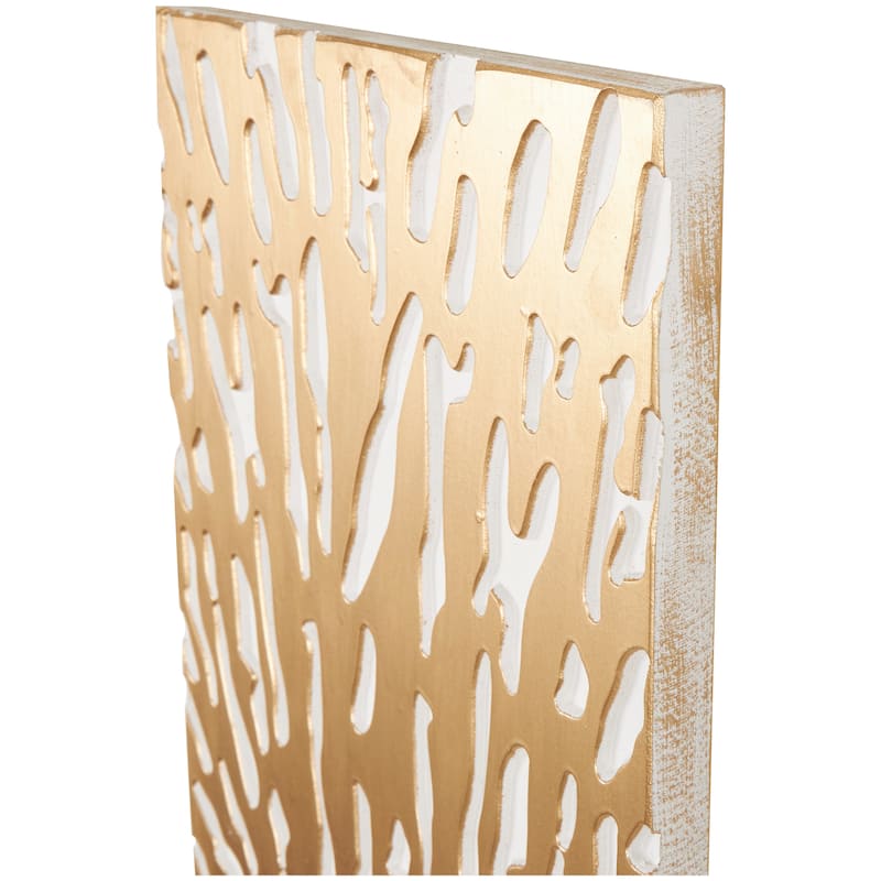Gold Wooden Abstract Carved Starburst Wall Decor with White Backing