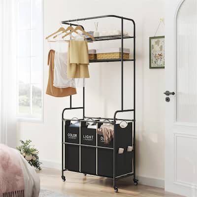 Laundry Sorter Cart with Hanging Rack - 28.54"L x 17.7"W x 70.86"H