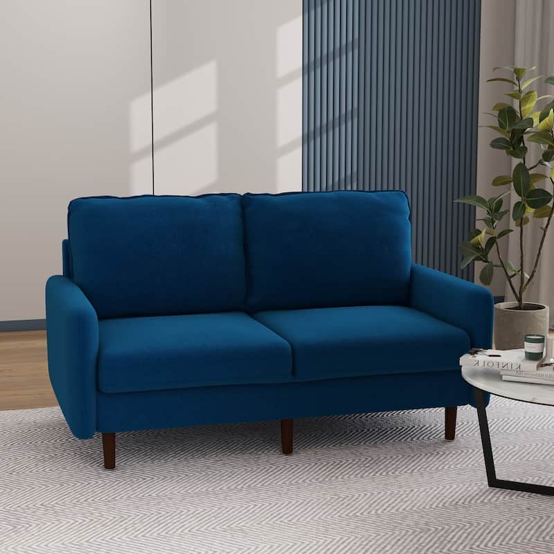 Modern Loveseat Velvet Wood Legs Sofa