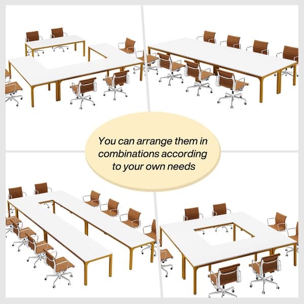 dimension image slide 0 of 9, 13FT Large Rectangle Conference Meeting Seminar Table for 12-16 Person (Set of 4)