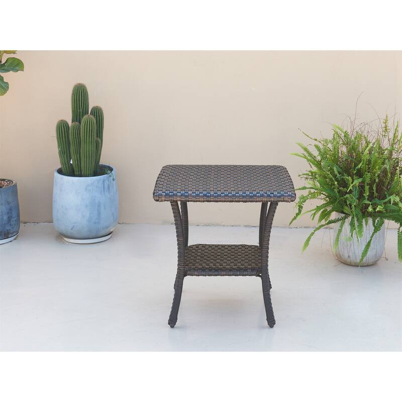 Pocassy Outdoor Wicker Side Table, Patio Rattan End Table