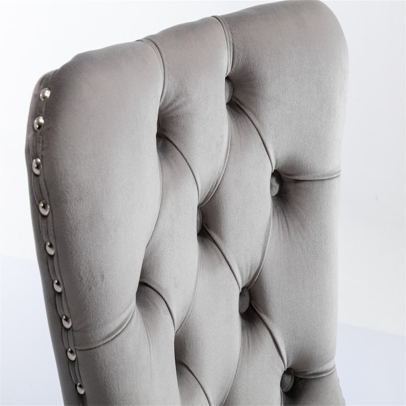 Tufted Solid Wood Velvet Upholstered Dining Chair with Chrome Steel Plating Legs Set of 2